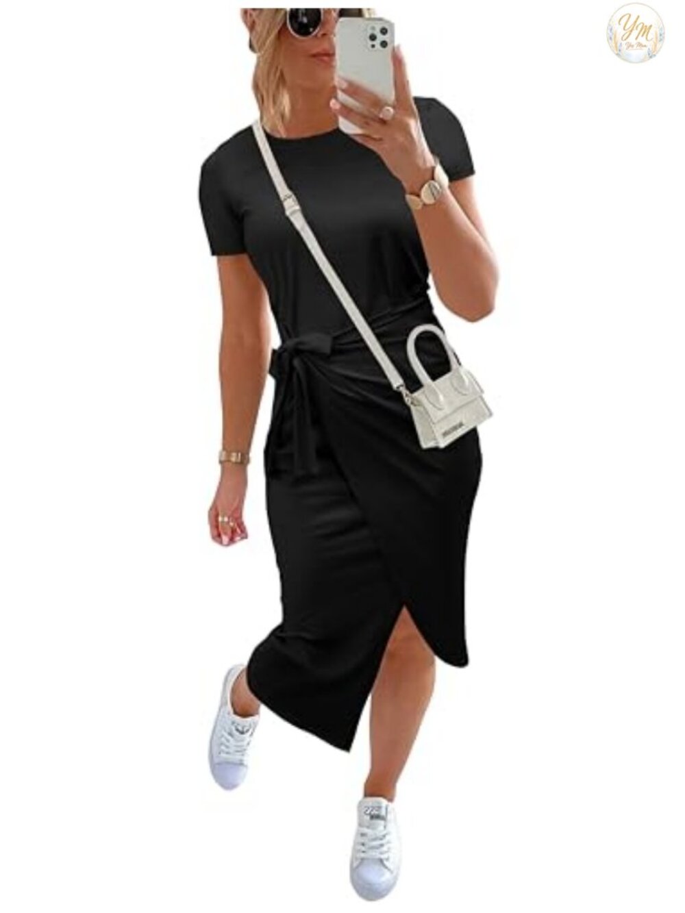 Sleeveless Ruched Tie Waist Midi Dress Slim Fit A-Line Split Summer